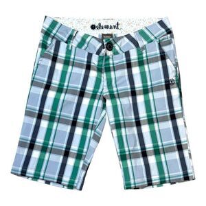 Element Plaid Bermuda Skateboarding Shorts Y2K 90’s Grunge Size 1 Blue Green